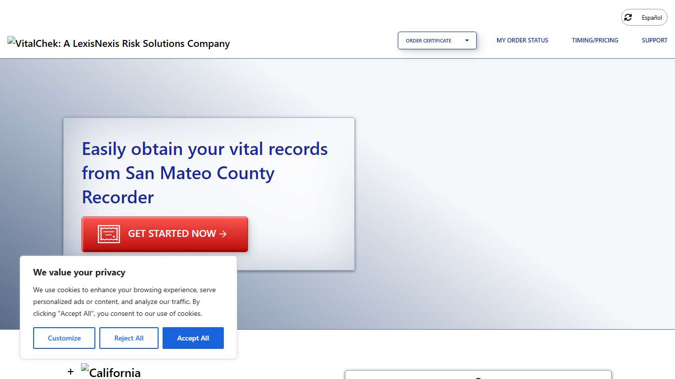 San Mateo County Recorder (CA) | Order Certificates - VitalChek