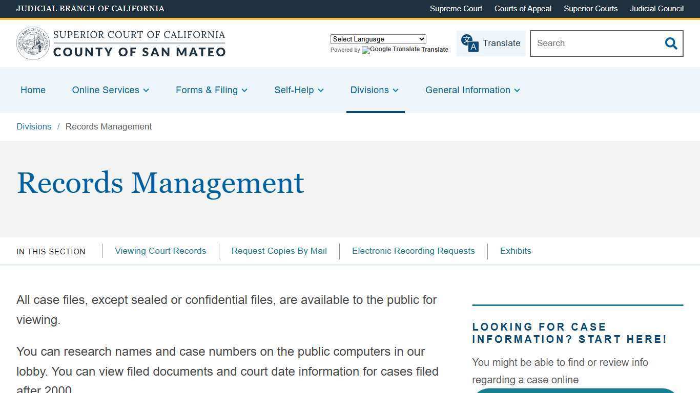 Records Management | Superior Court of California | County of San Mateo